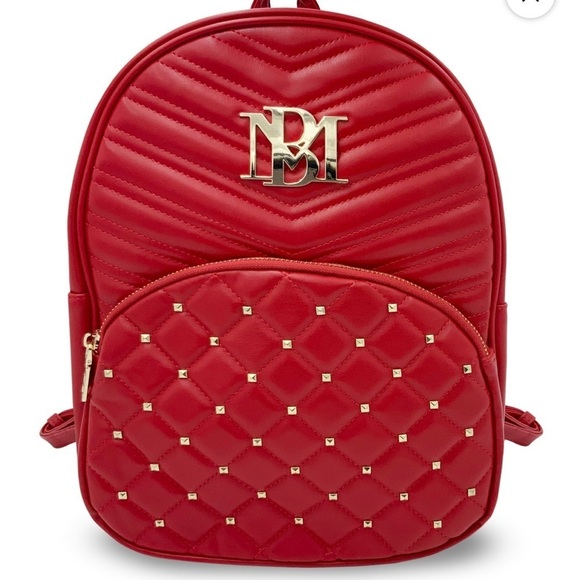 BADGLEY MISCHKA Red Studded Vegan Leather Backpack, Quilted, Gold Details OS NWT main image 6